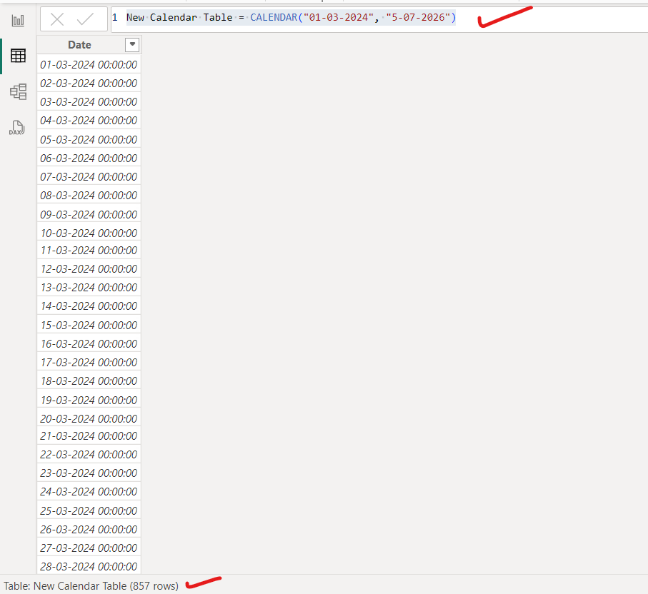 CALENDAR dax function in Power BI CALENDAR dax function in Power BI