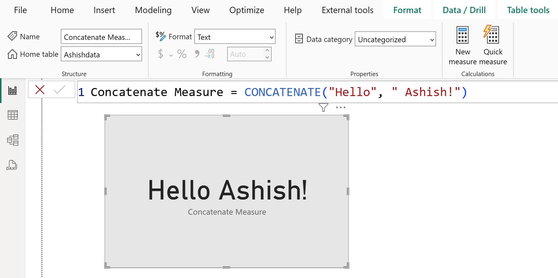 CONCATENATE dax function in Power BI