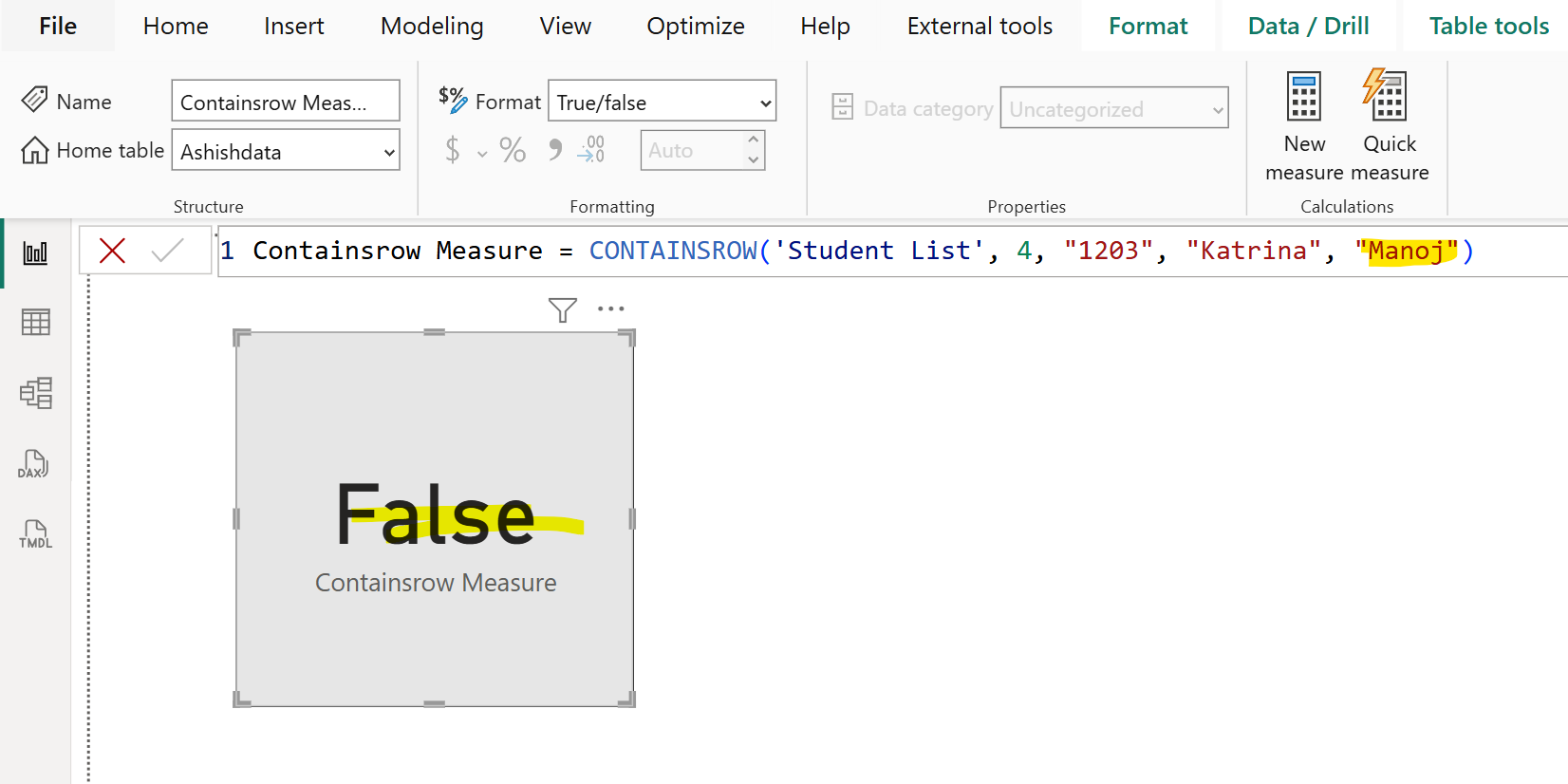 CONTAINSROW DAX function in Power BI