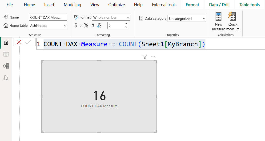 COUNT dax function in Power BI COUNT dax function in Power BI