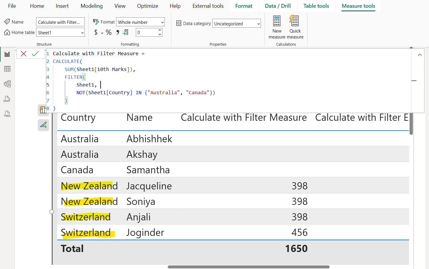 FILTER dax function in Power BI