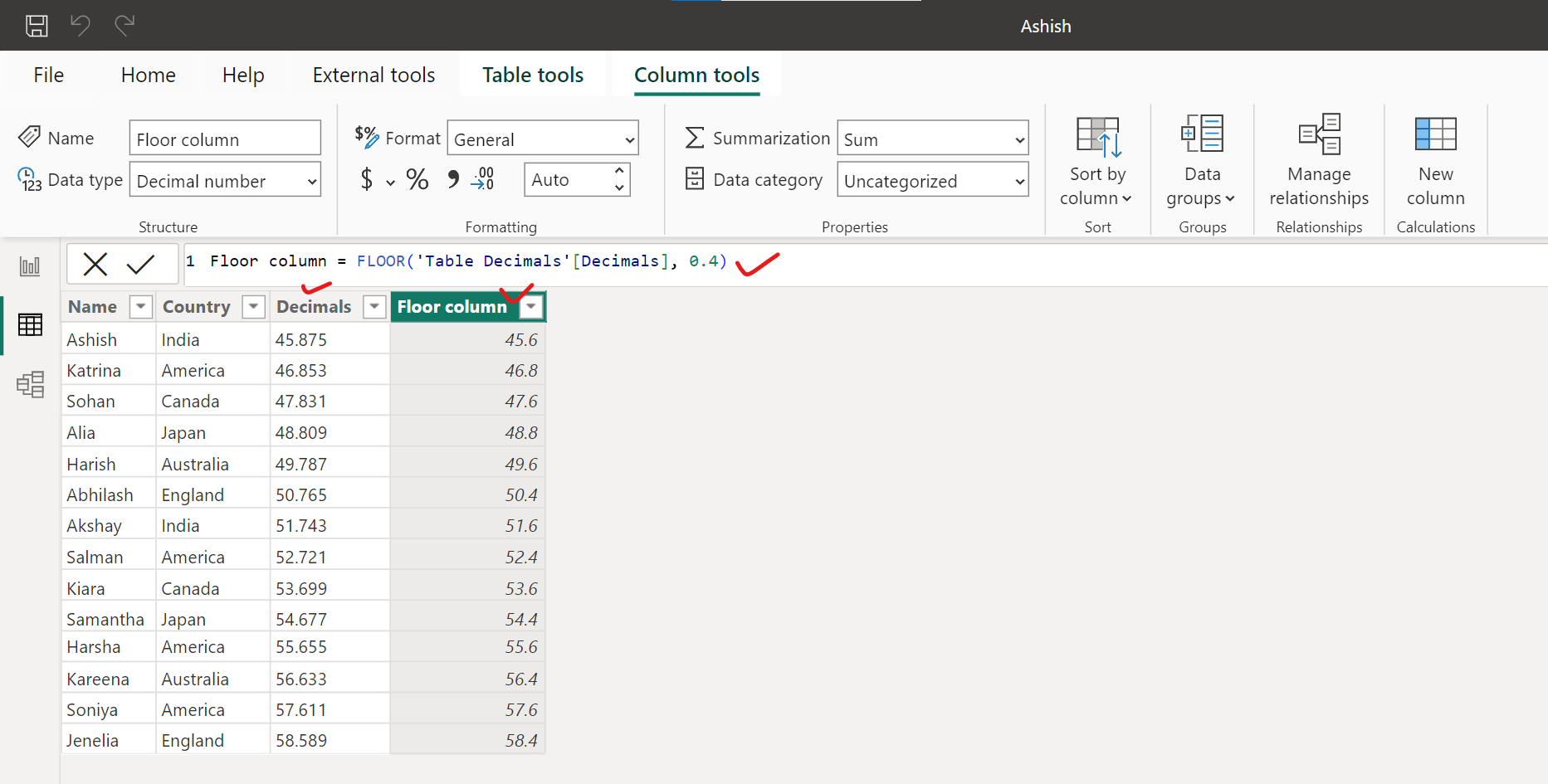 FLOOR dax function in Power BI