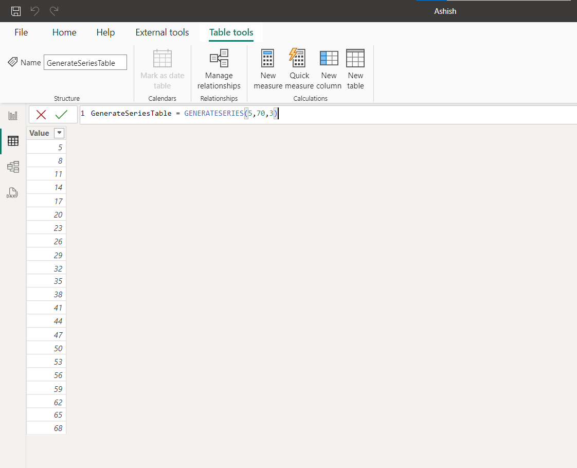 GENERATESERIES dax function