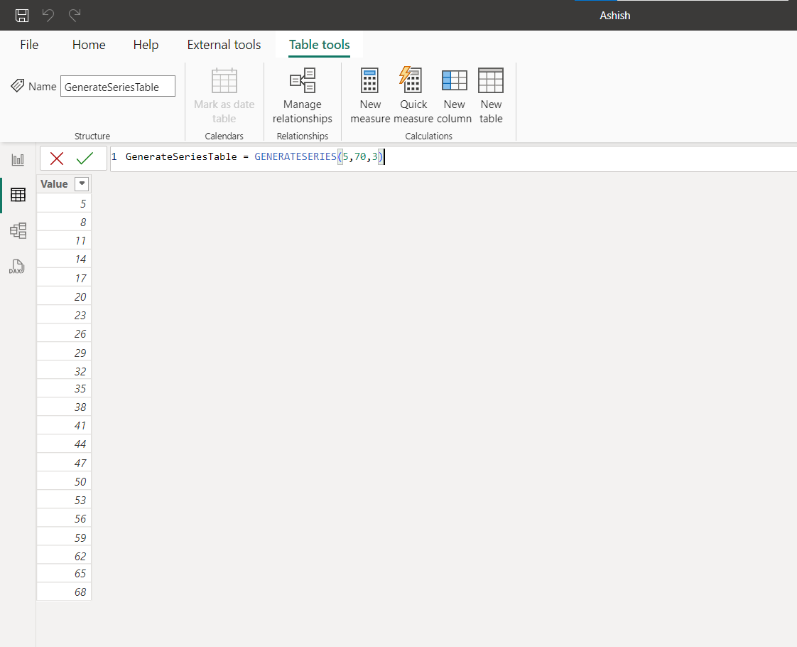 GENERATESERIES dax function in Power BI