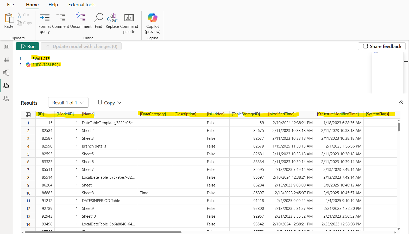 INFO.TABLES DAX function in Power BI INFO.TABLES DAX function in Power BI