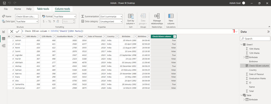 ISEVEN dax function in Power BI
