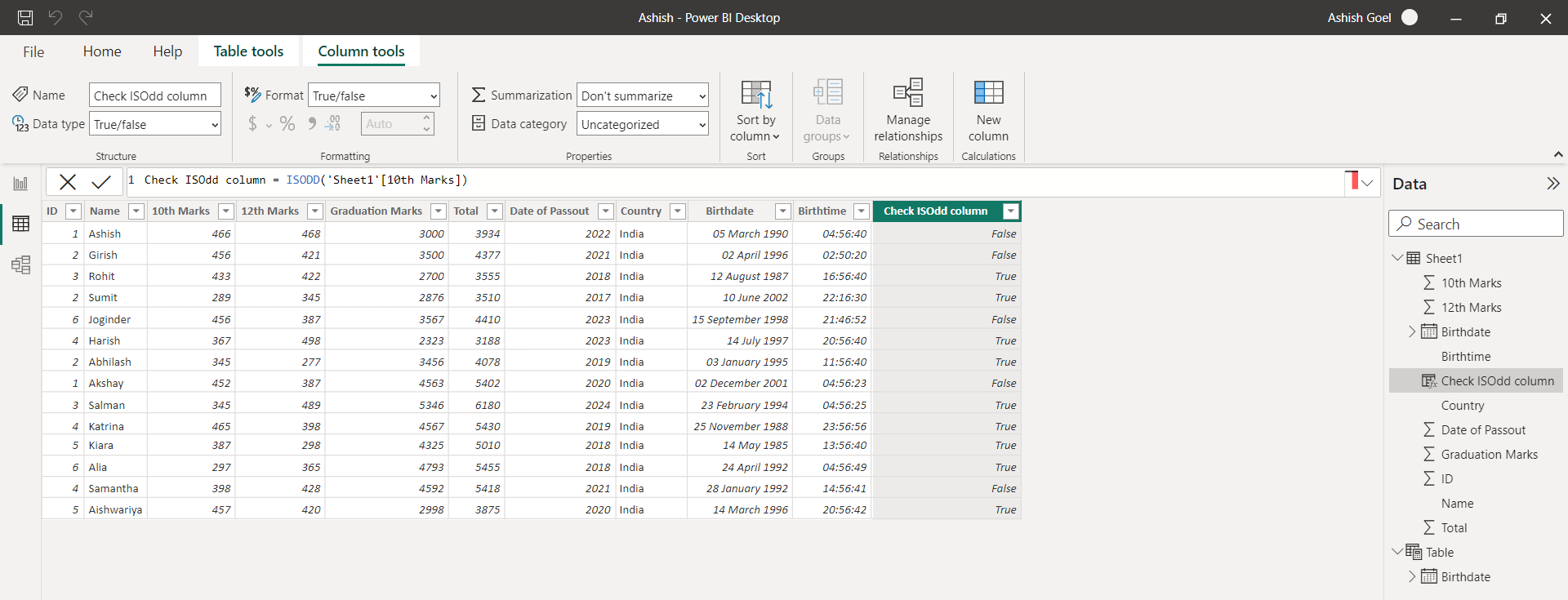 ISODD dax function in Power BI