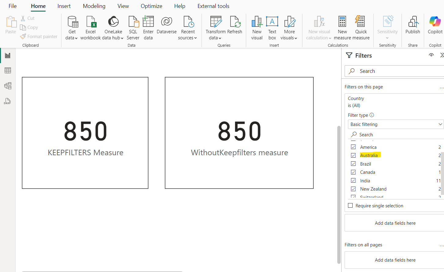 KEEPFILTERS dax function in Power BI