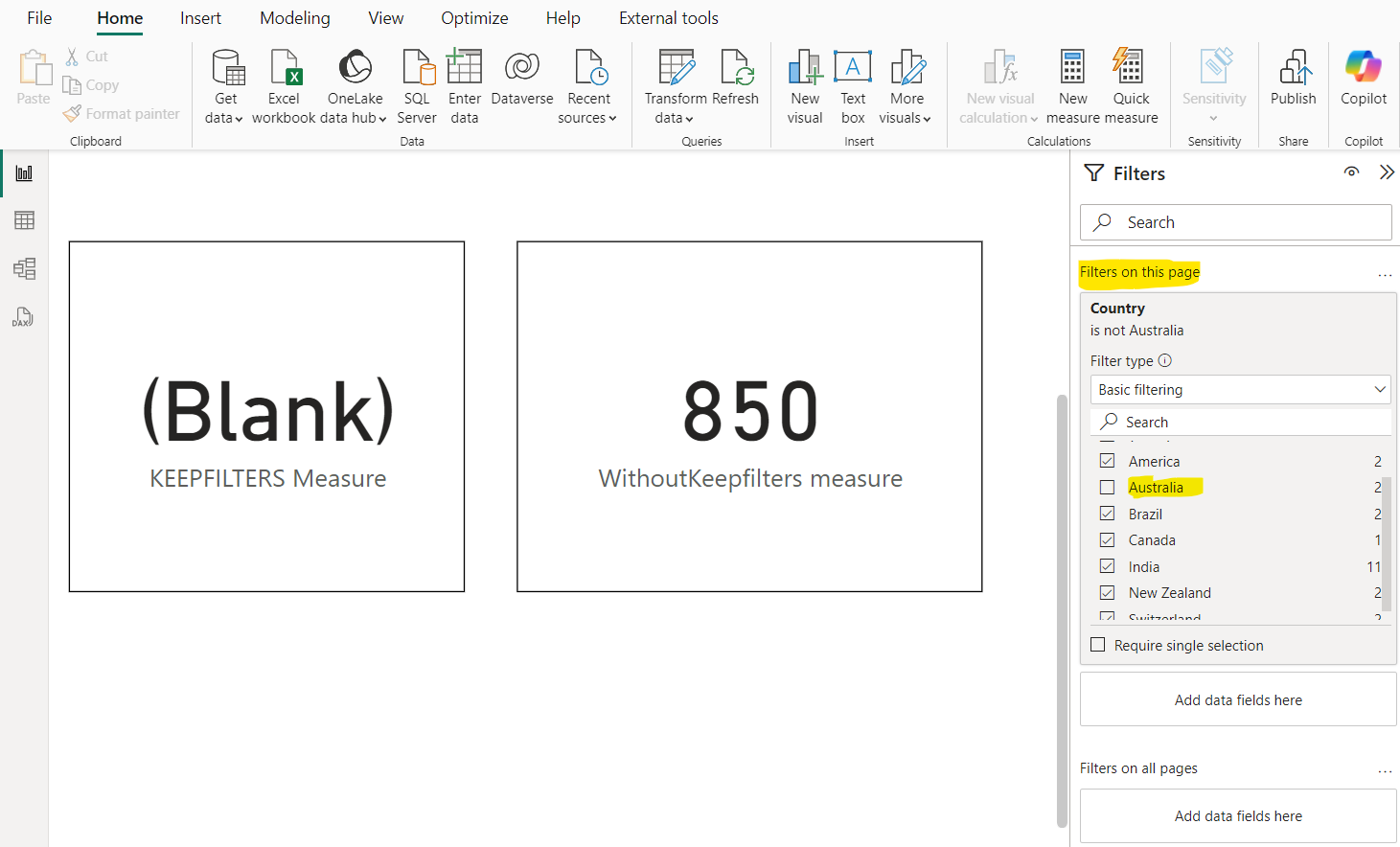 KEEPFILTERS dax function in Power BI
