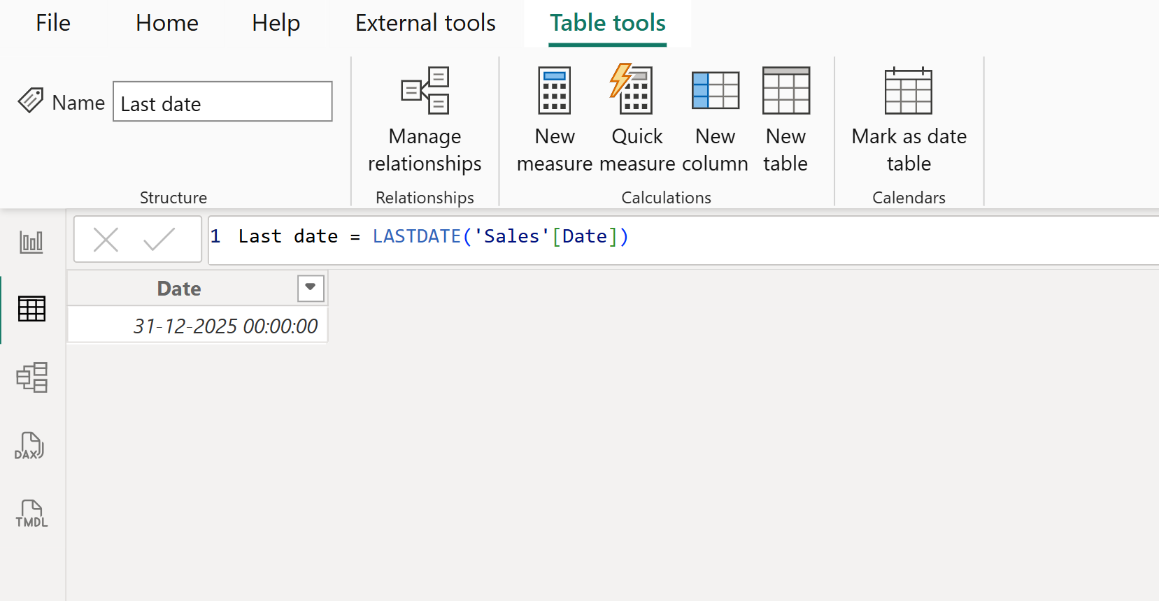 LASTDATE dax function in Power BI