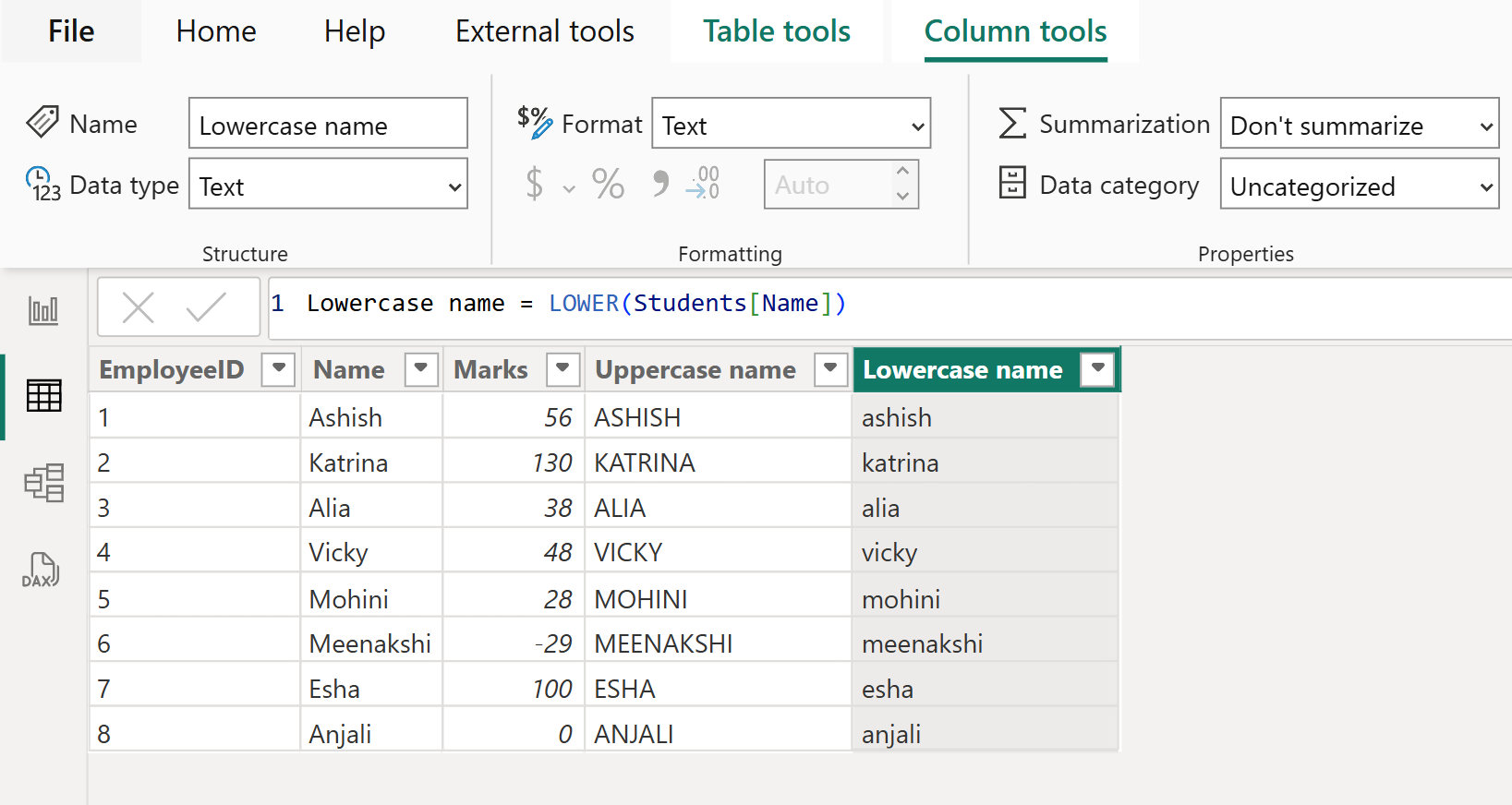 LOWER dax function in Power BI LOWER dax function in Power BI
