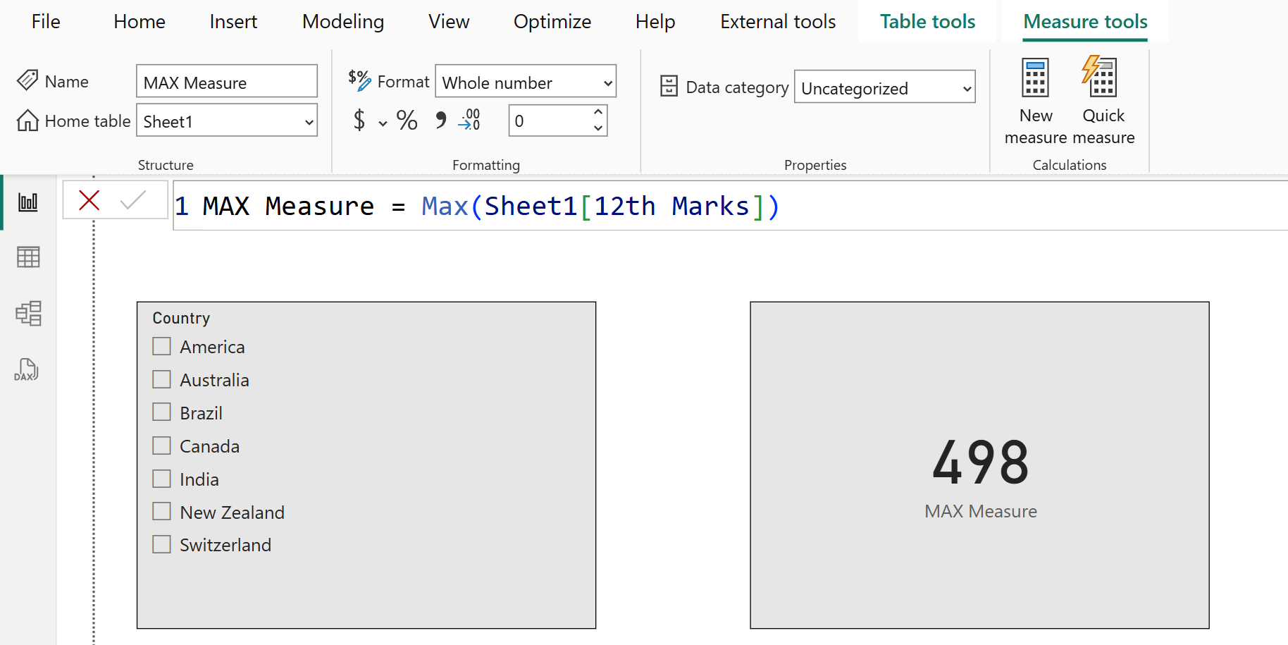 MAX dax function in Power BI