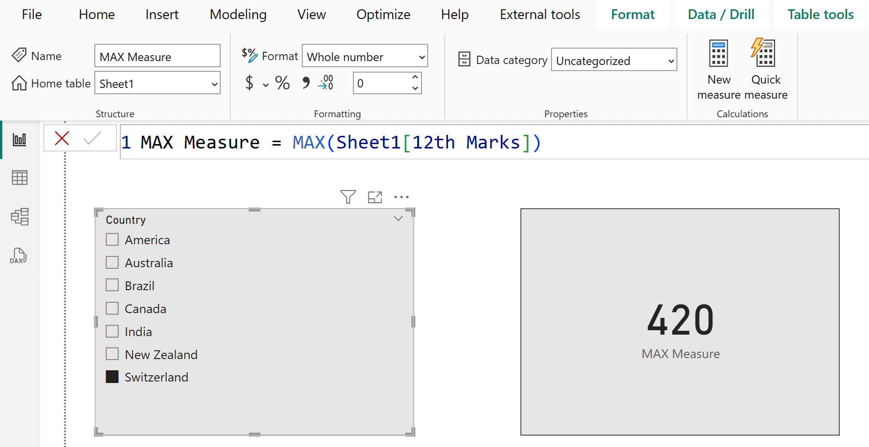 MAX dax function in Power BI