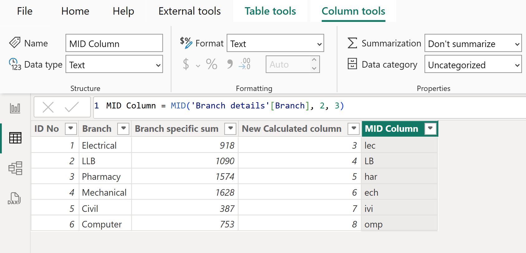 MID dax function in Power BI MID dax function in Power BI