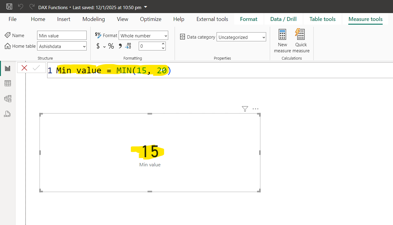 MIN dax function in Power BI MIN dax function in Power BI