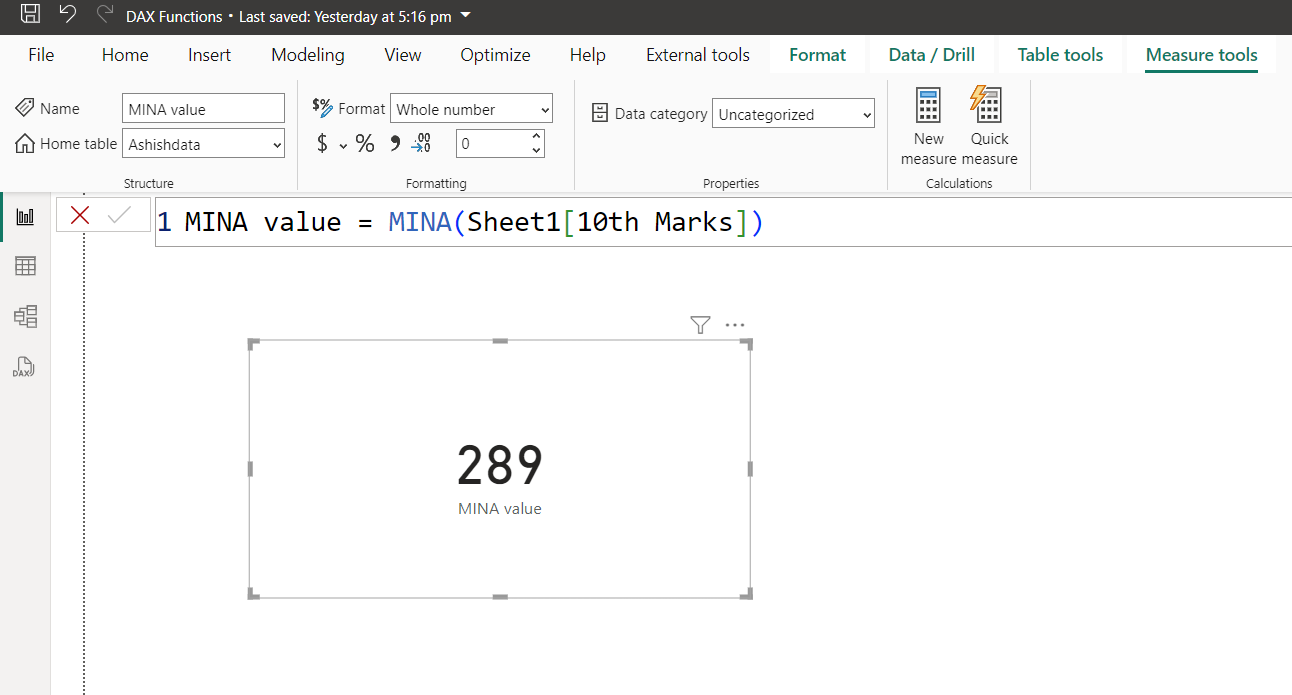 MINA dax function in Power BI