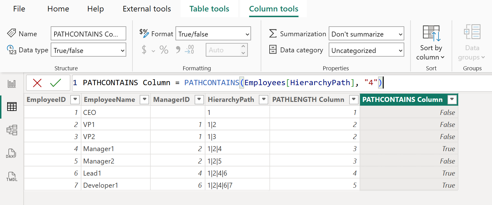 PATHCONTAINS DAX function in Power BI PATHCONTAINS DAX function in Power BI