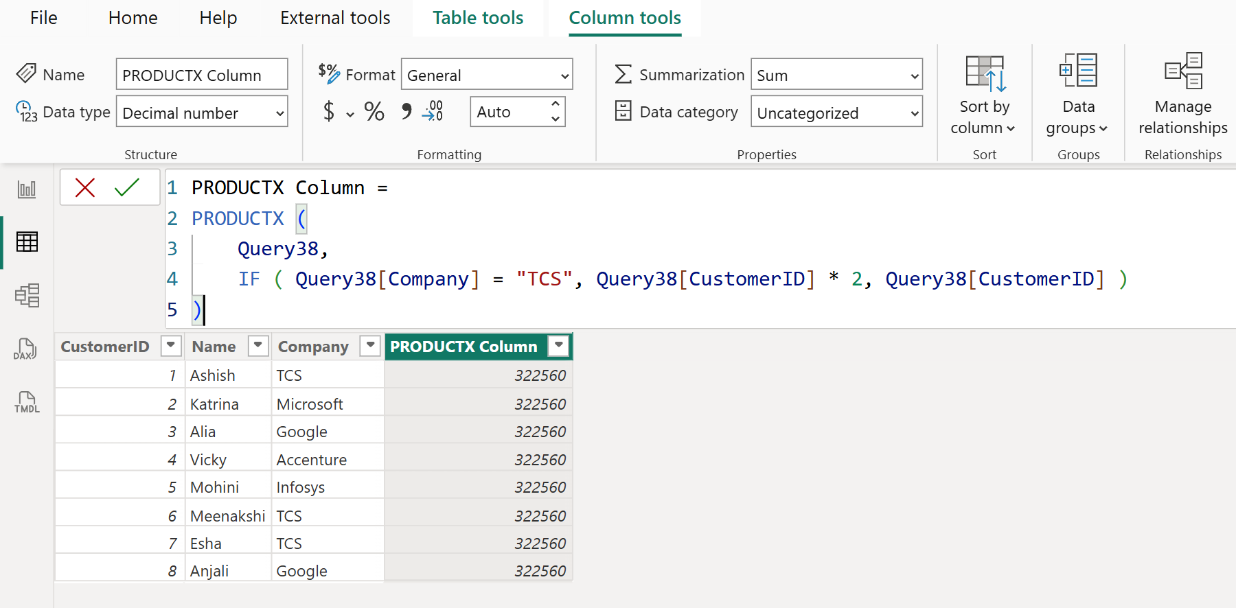 PRODUCTX dax function in Power BI PRODUCTX dax function in Power BI