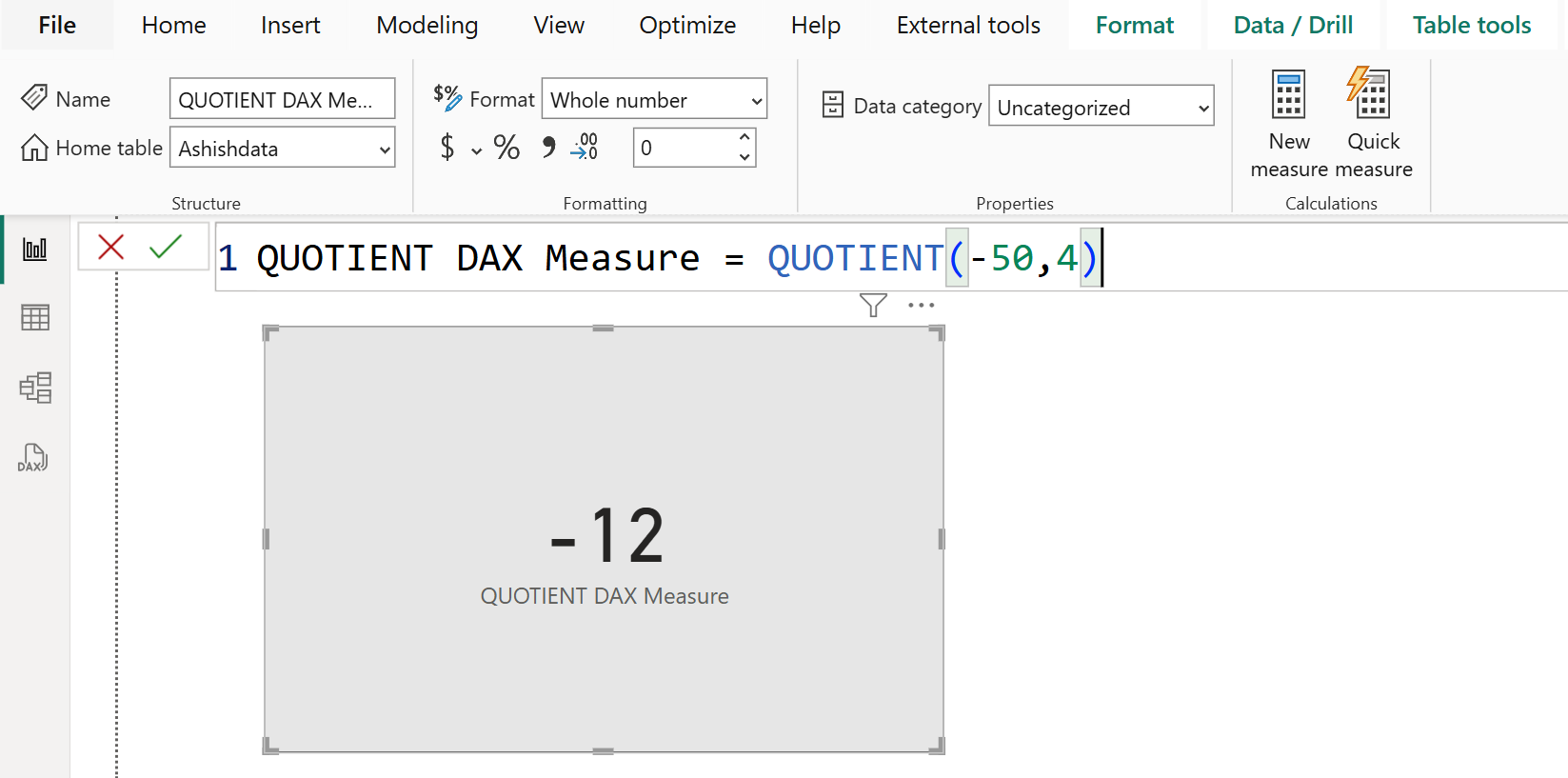 QUOTIENT dax function in Power BI