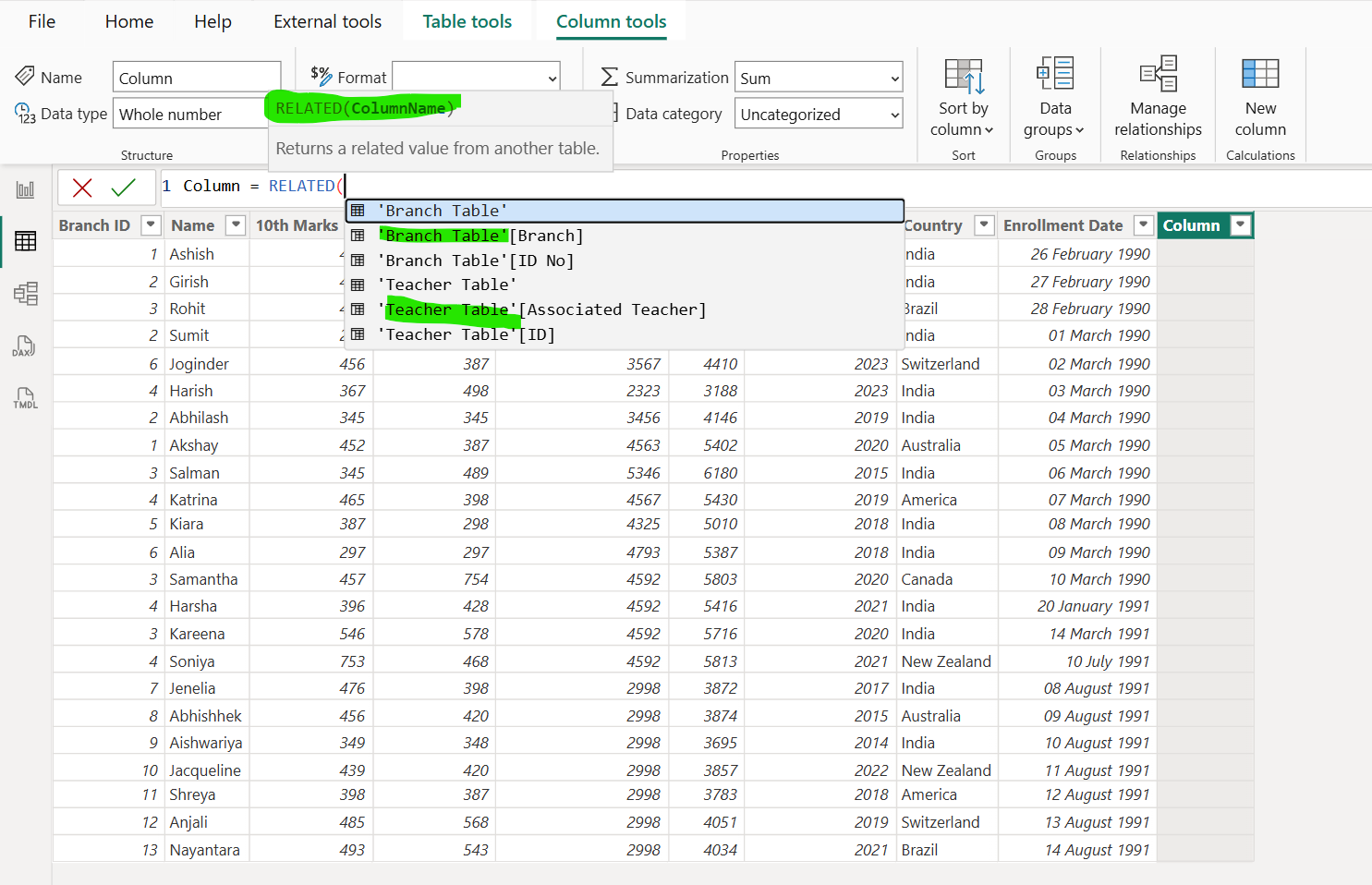 RELATED dax function in Power BI RELATED dax function in Power BI