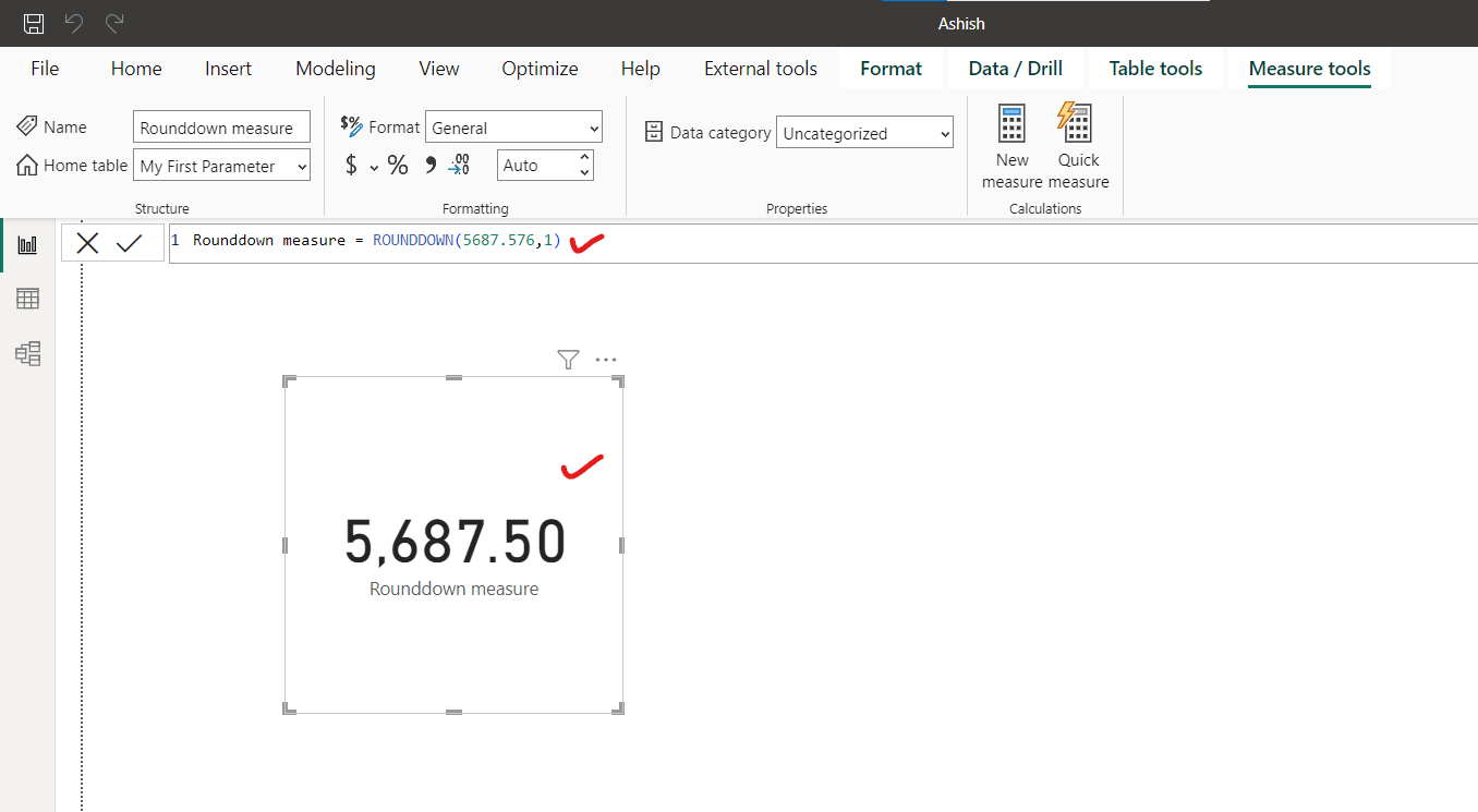 Rounddown dax function in Power BI