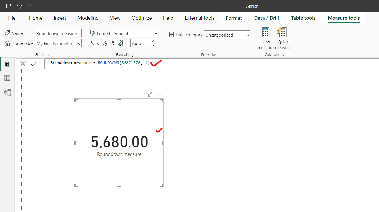 Rounddown dax function in Power BI