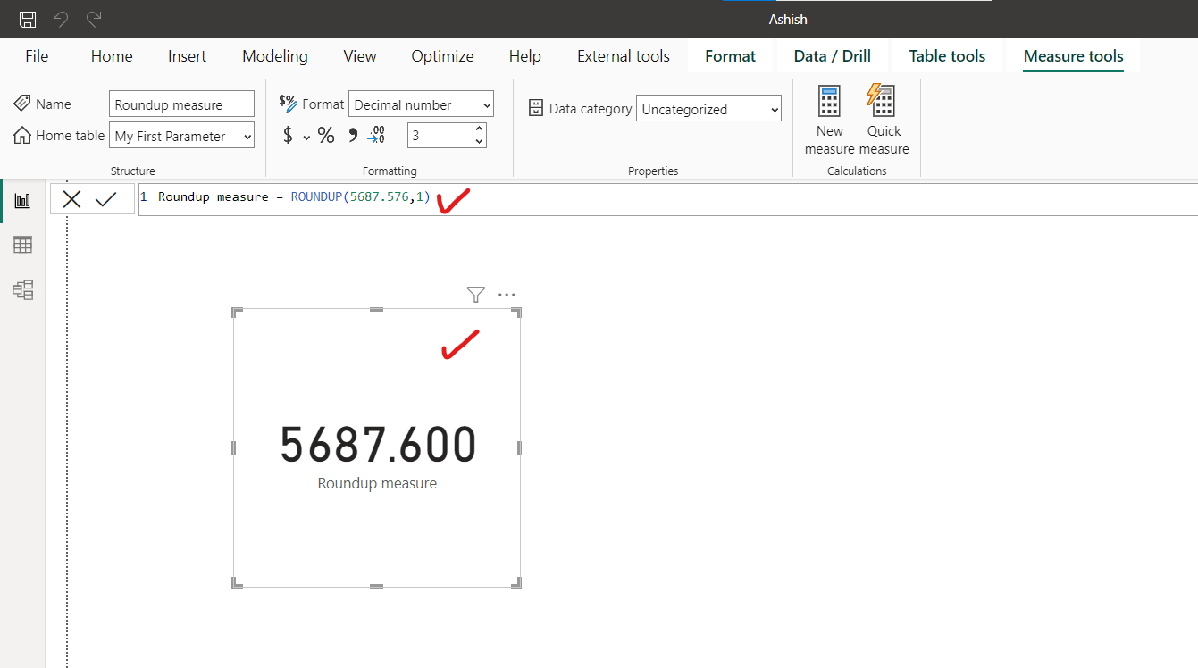 Roundup dax function in Power BI