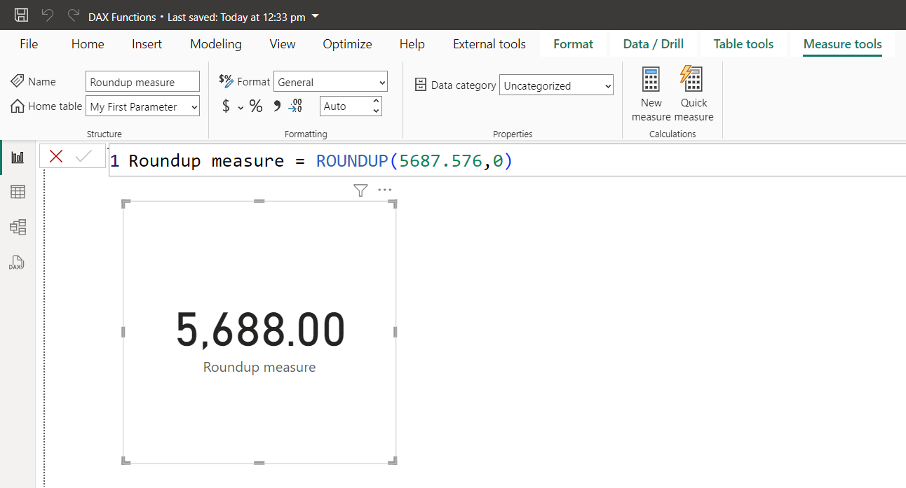 Roundup dax function in Power BI