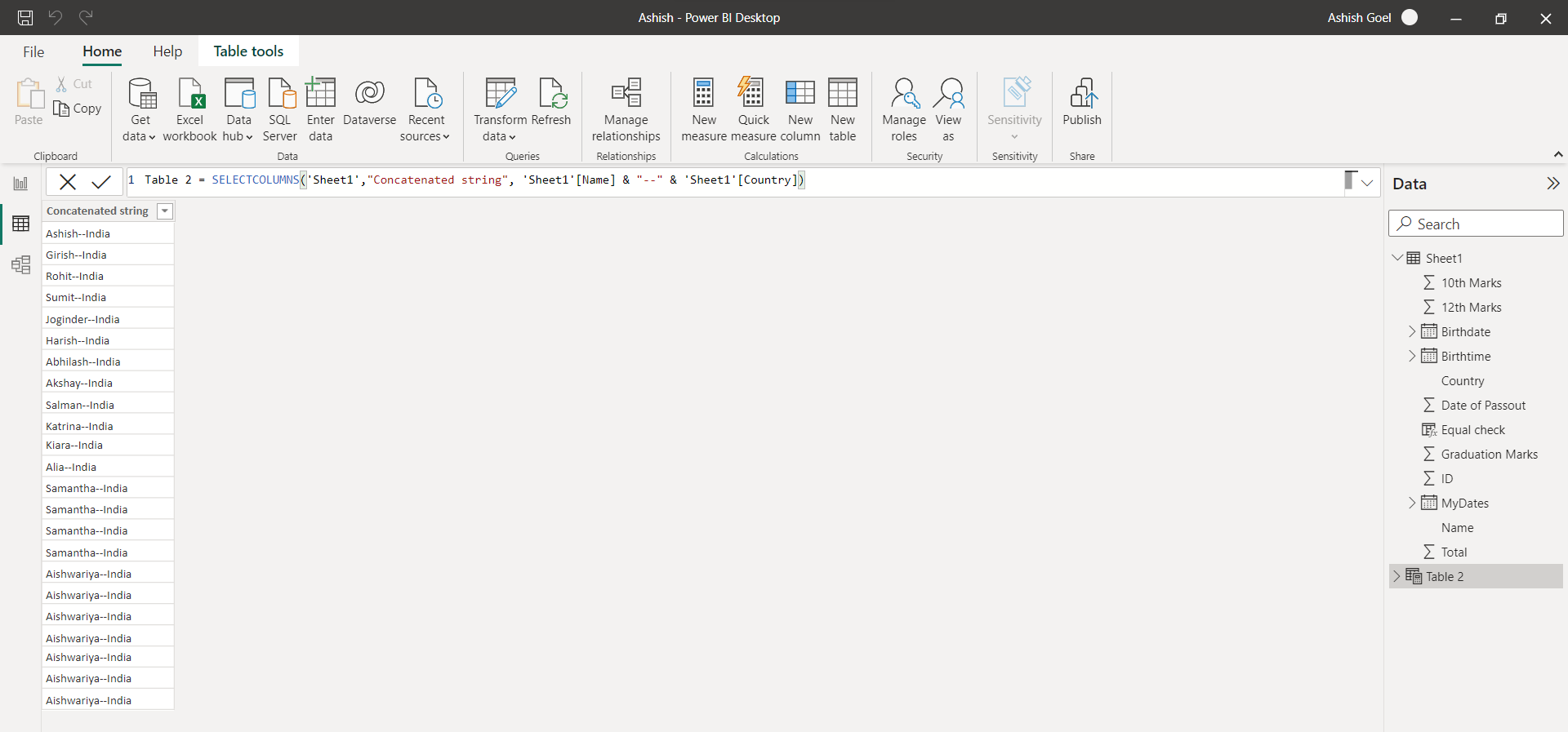 SELECTCOLUMNS dax function