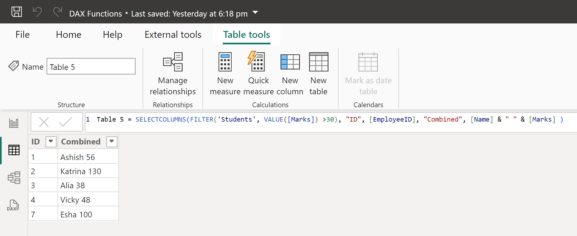 SELECTCOLUMNS dax function in Power BI