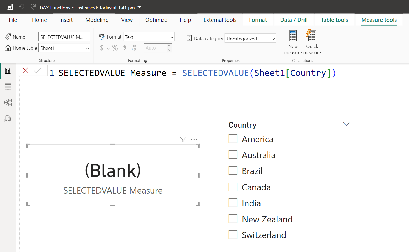 SELECTEDVALUE dax function in Power BI