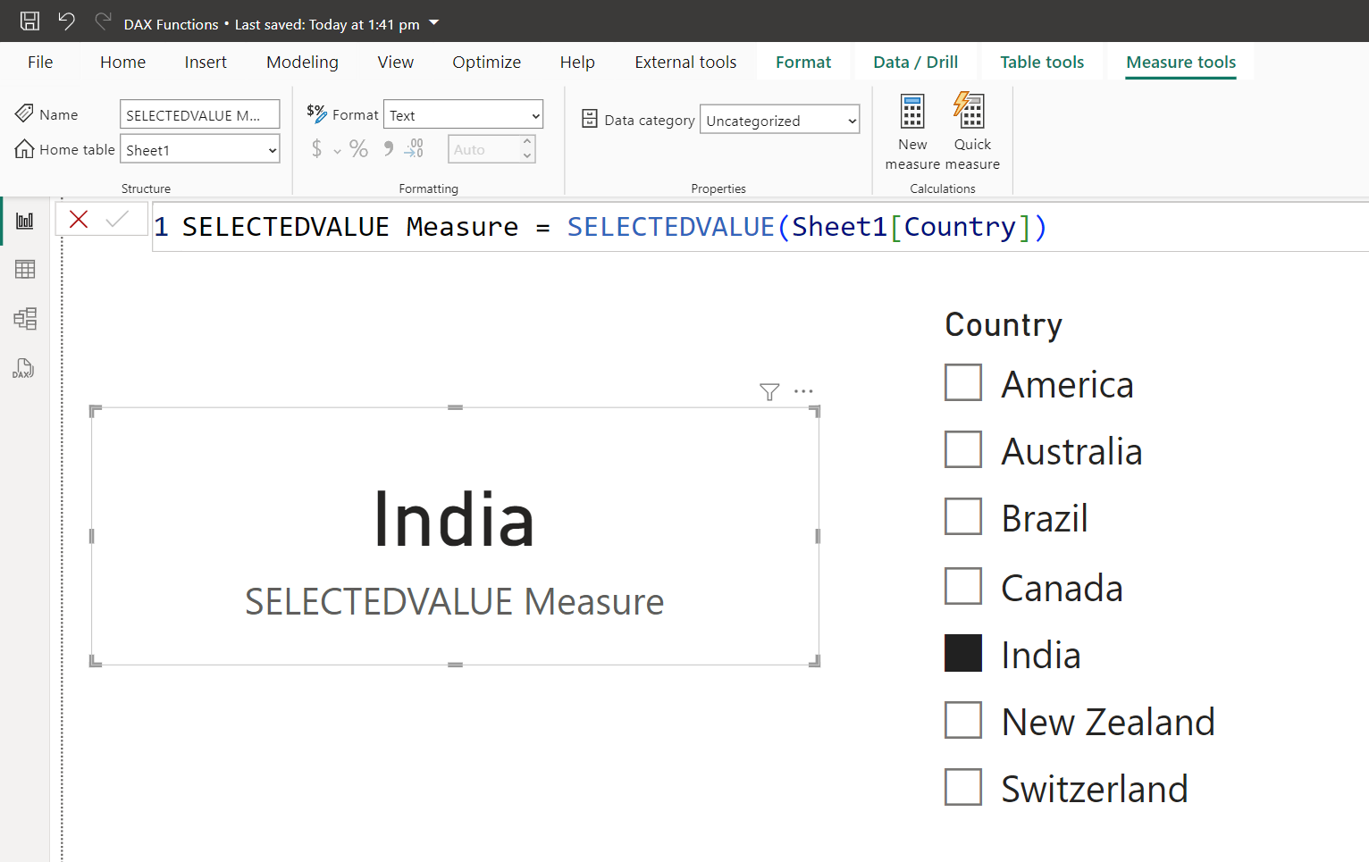 SELECTEDVALUE dax function in Power BI