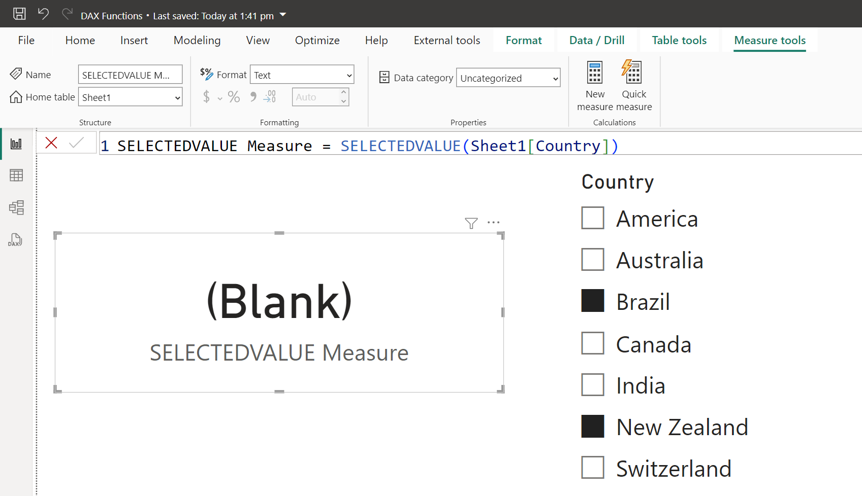 SELECTEDVALUE dax function in Power BI