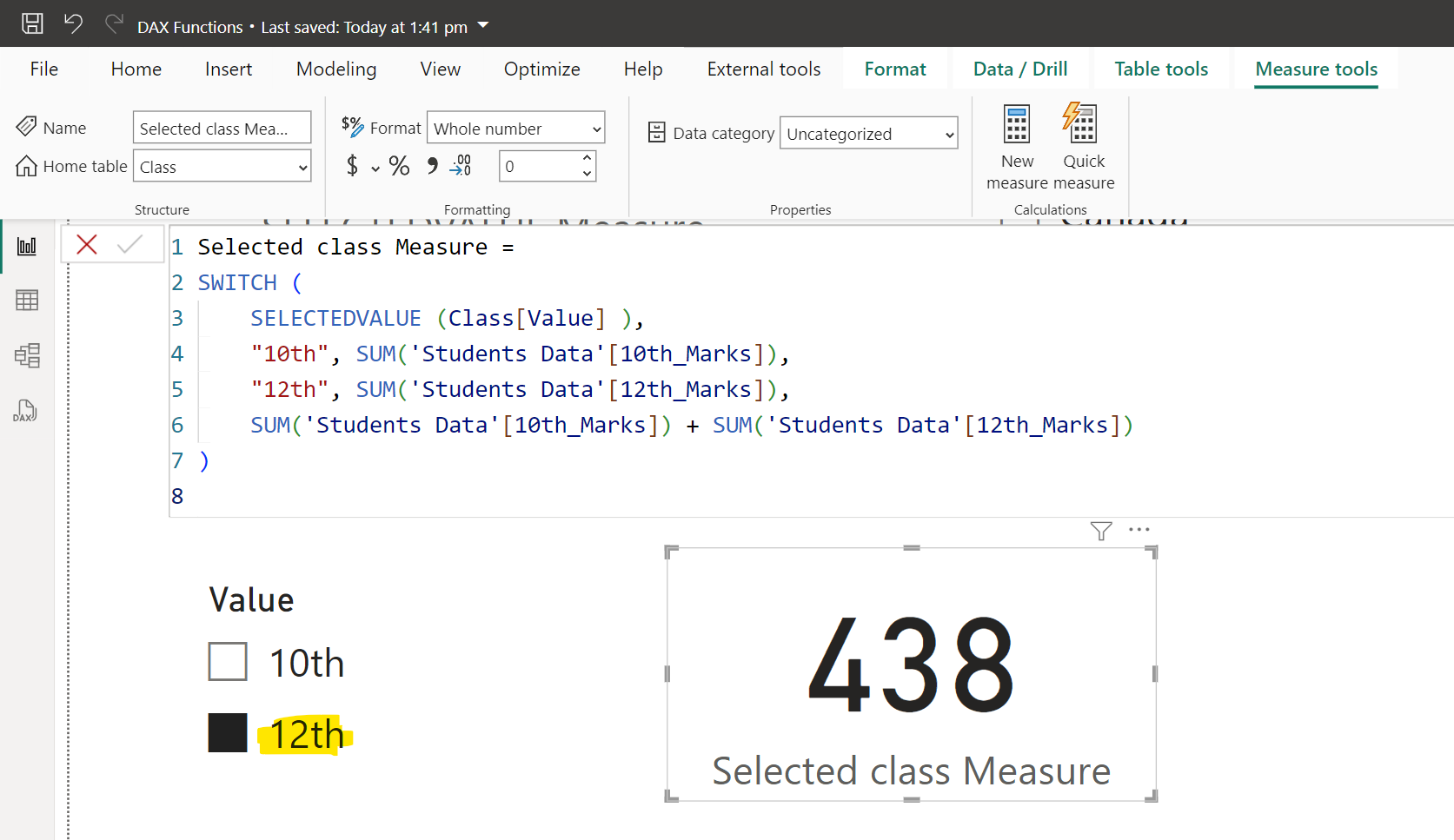 SELECTEDVALUE dax function in Power BI
