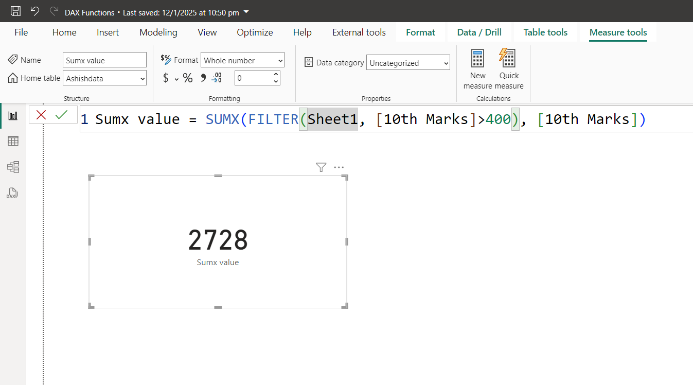 SUMX dax function in Power BI