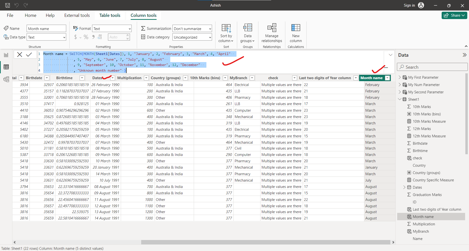 SWITCH dax function