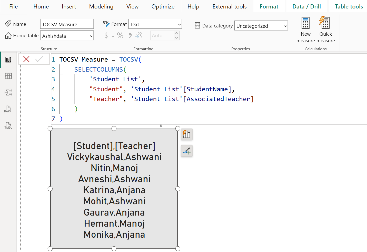 TOCSV DAX Function in Power BI TOCSV DAX Function in Power BI
