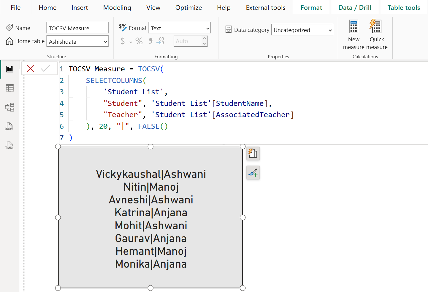 TOCSV DAX Function in Power BI TOCSV DAX Function in Power BI