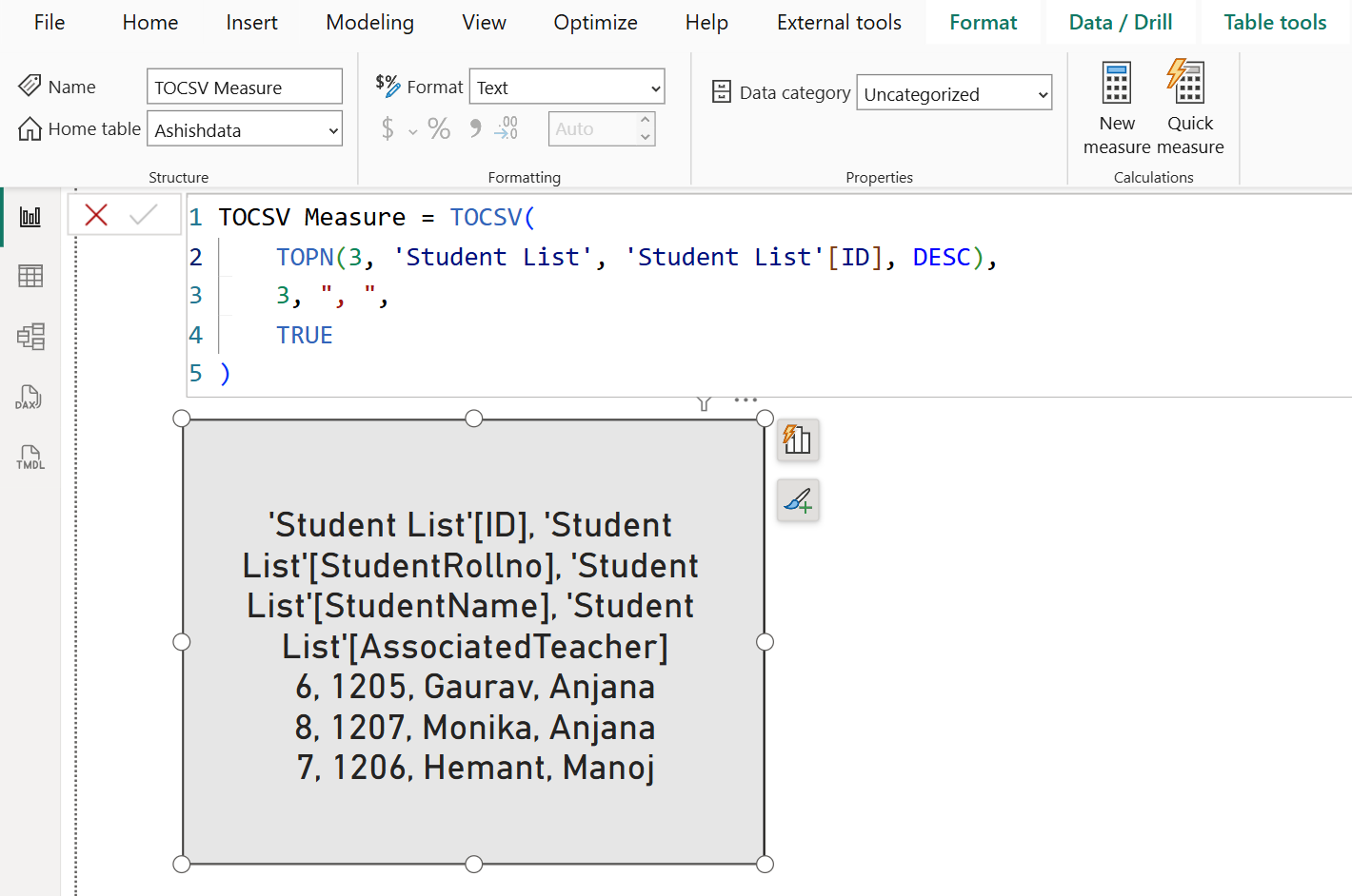 TOCSV DAX Function in Power BI TOCSV DAX Function in Power BI