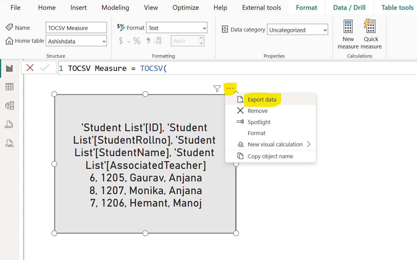 TOCSV DAX Function in Power BI TOCSV DAX Function in Power BI