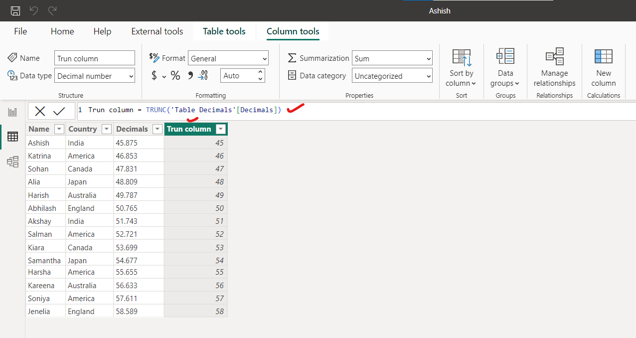 TRUNC dax function in Power BI TRUNC dax function in Power BI