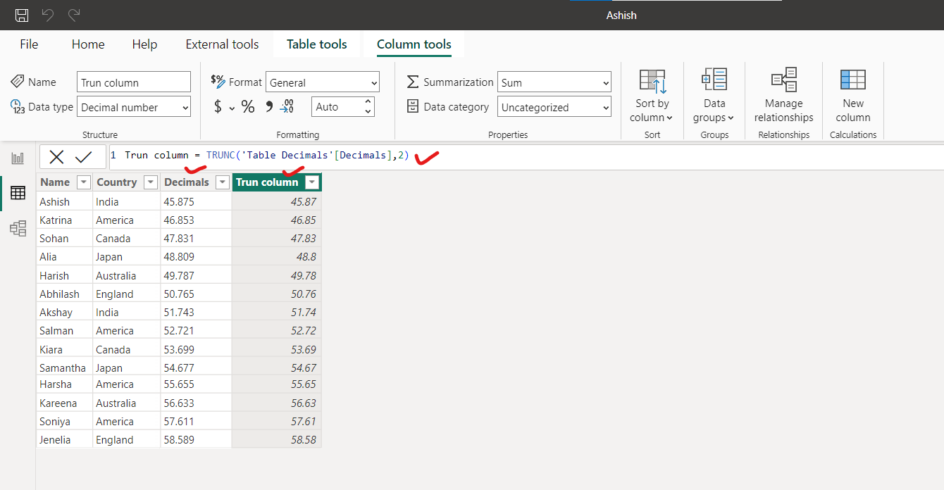 TRUNC dax function in Power BI TRUNC dax function in Power BI