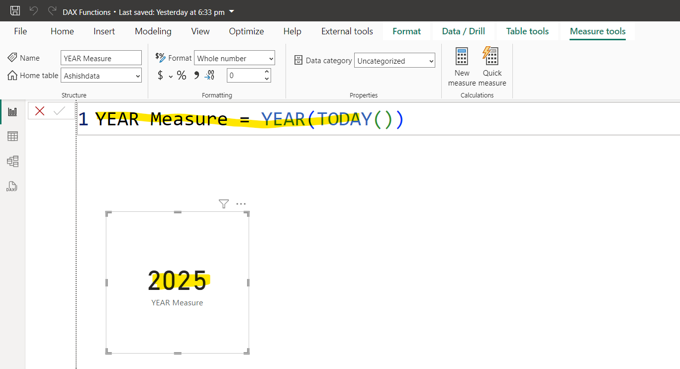 YEAR dax function in Power BI YEAR dax function in Power BI