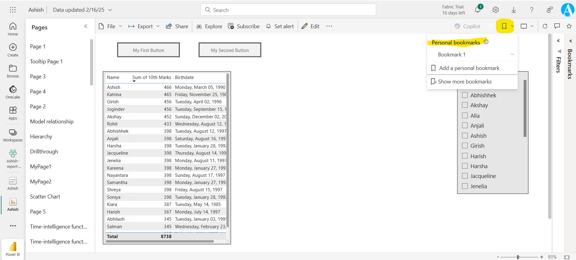 Bookmarks in Power BI Service