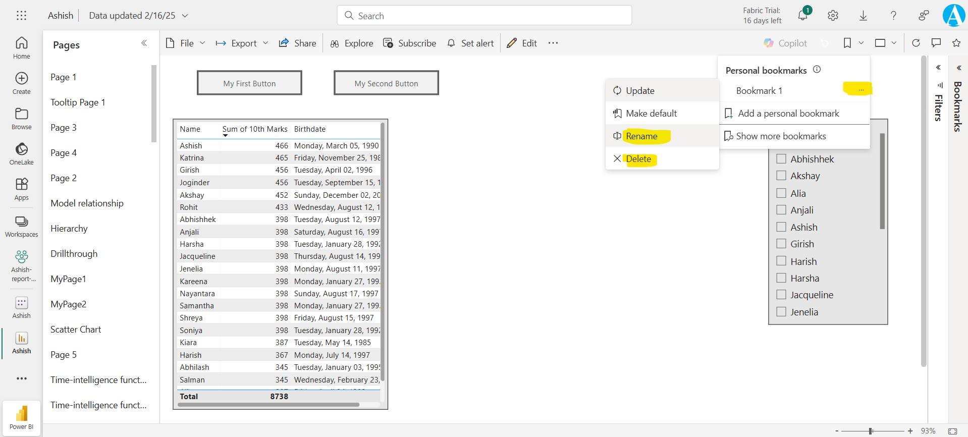 Bookmarks in Power BI Service