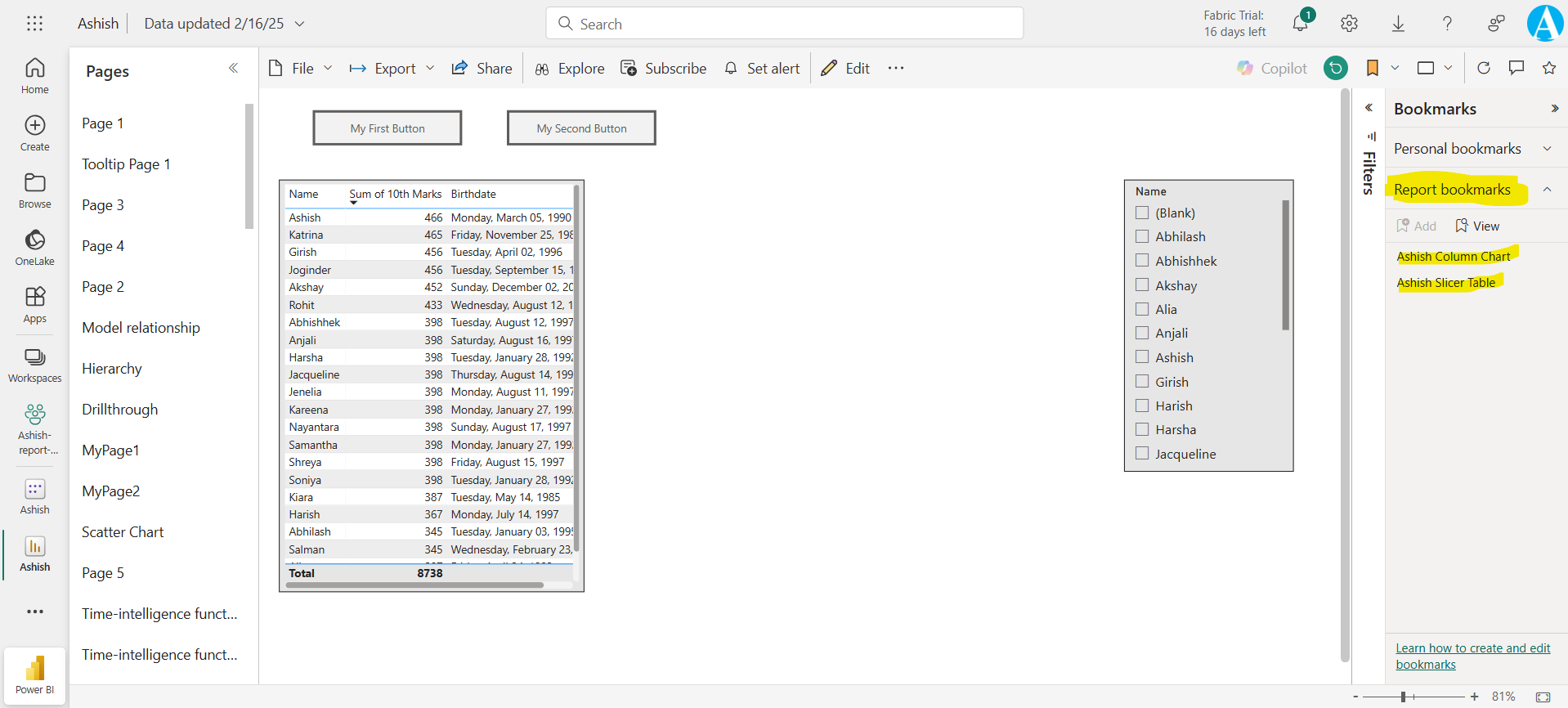 Bookmarks in Power BI Service