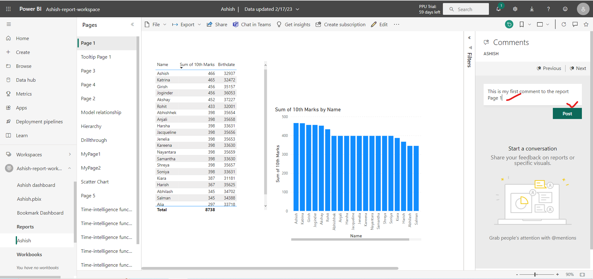 Comments on reports and dashboard