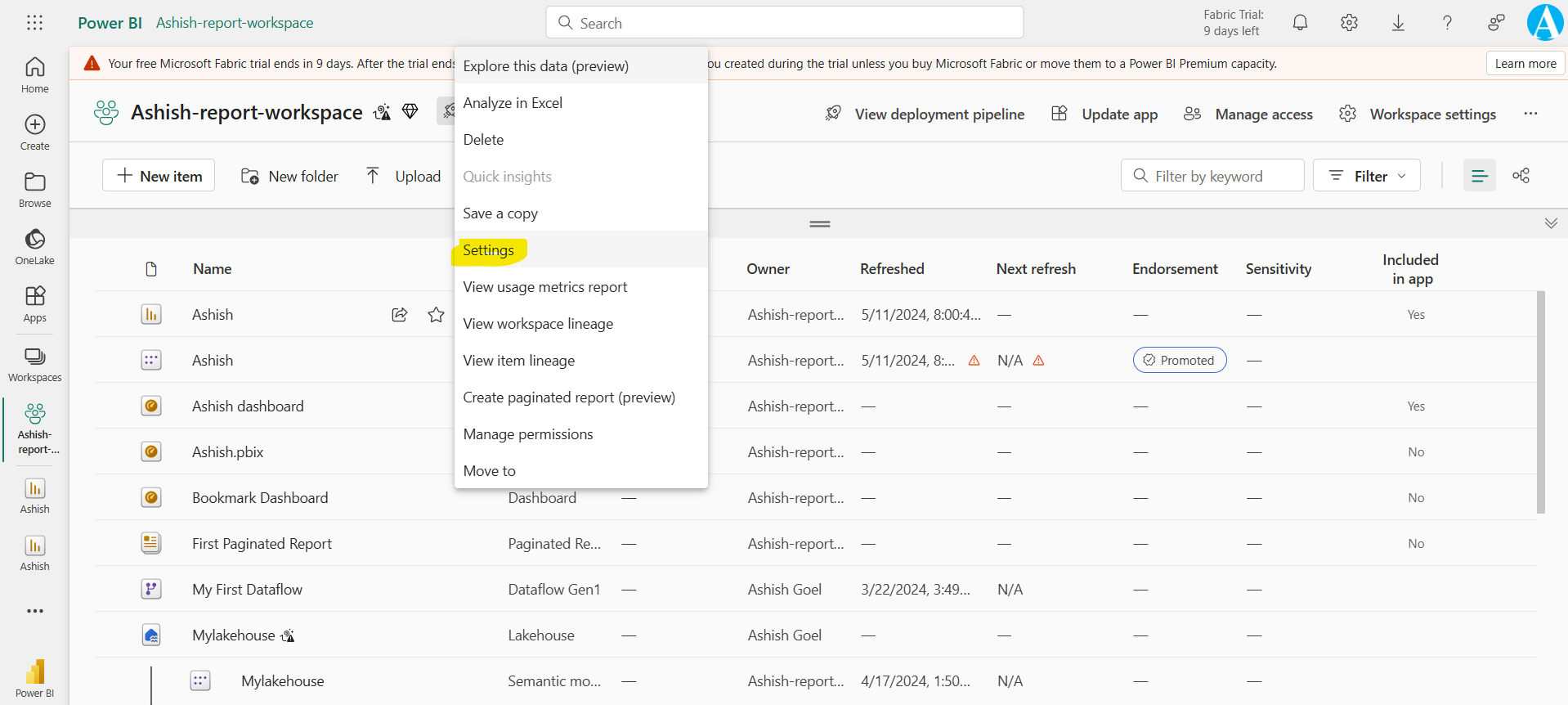 Set contact information for reports and dashboards in the Power BI service