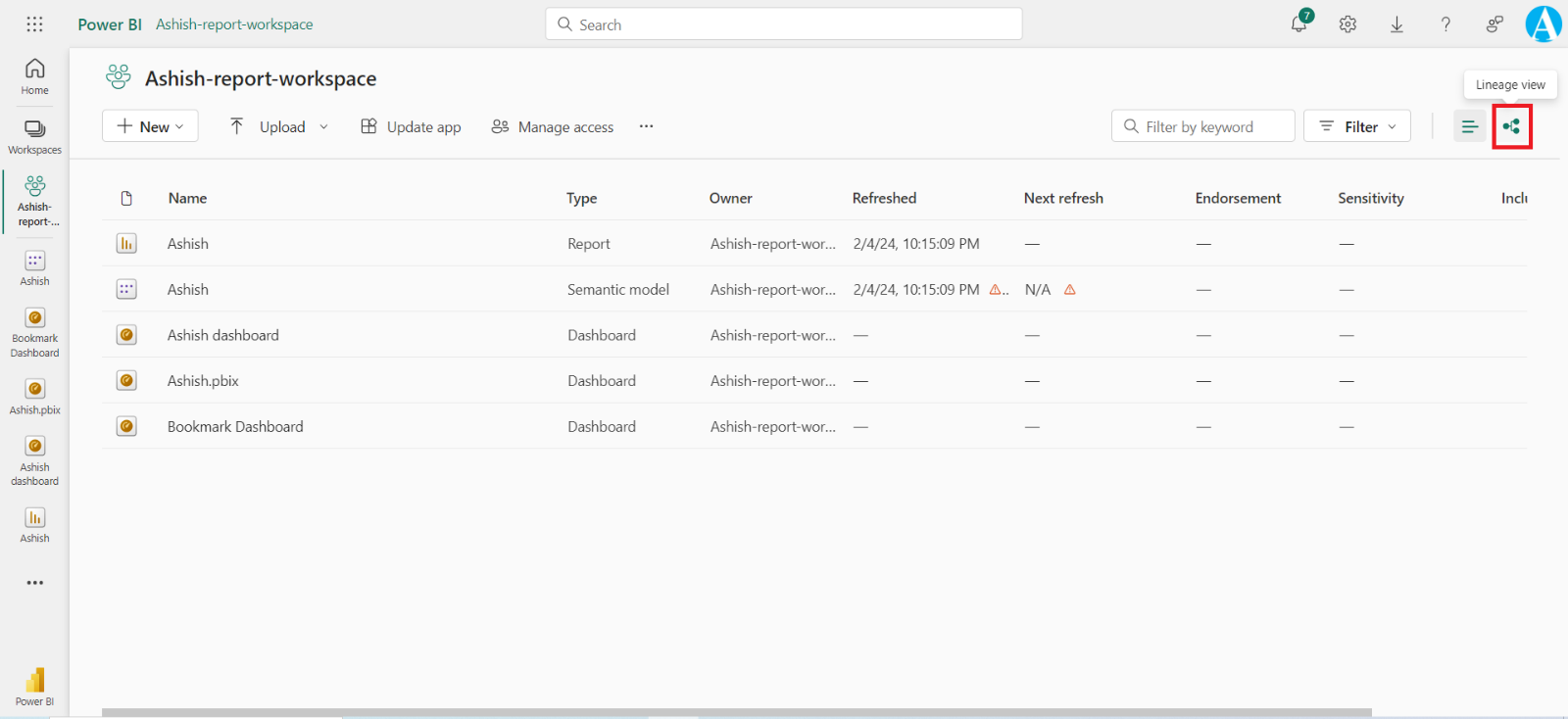 Data Lineage View in Power BI Service