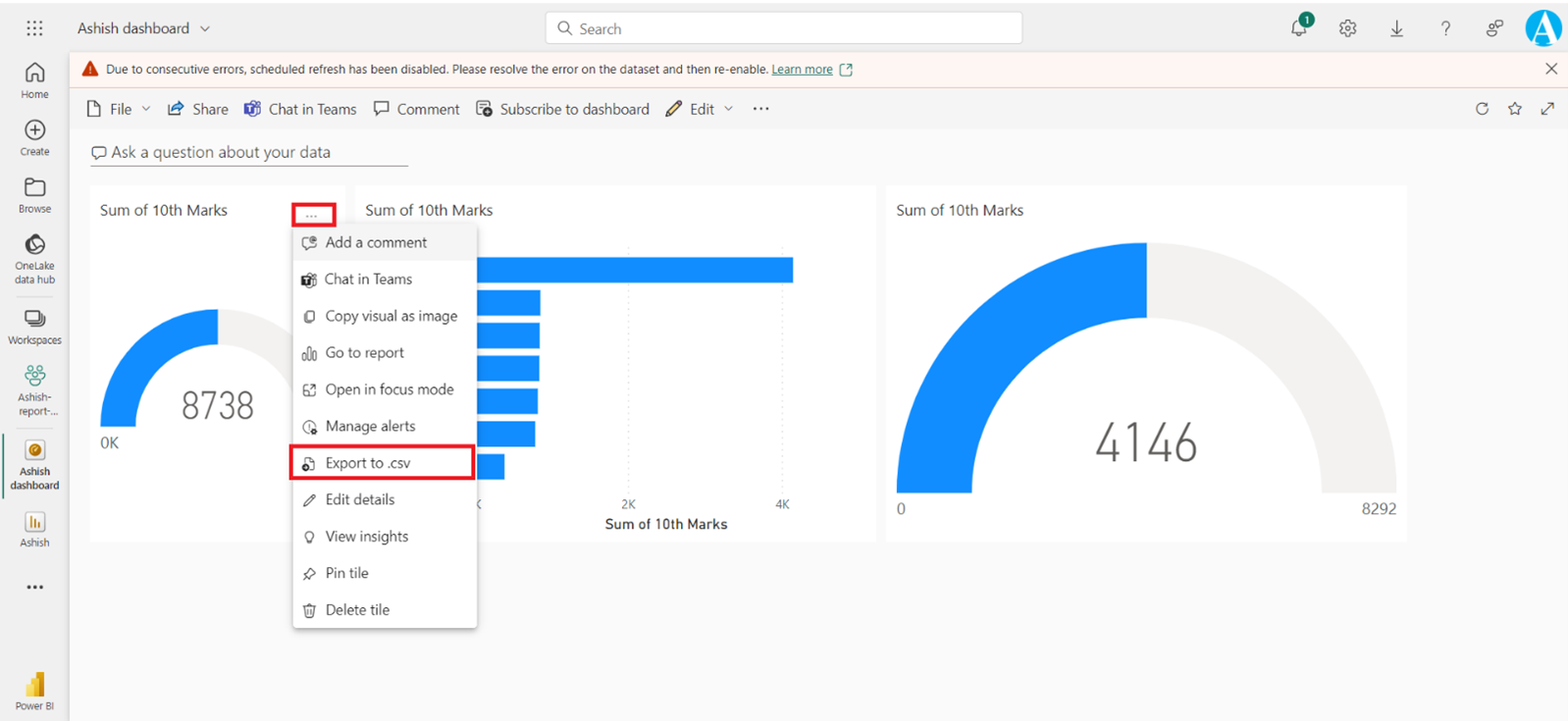 Export data from report and dashboard